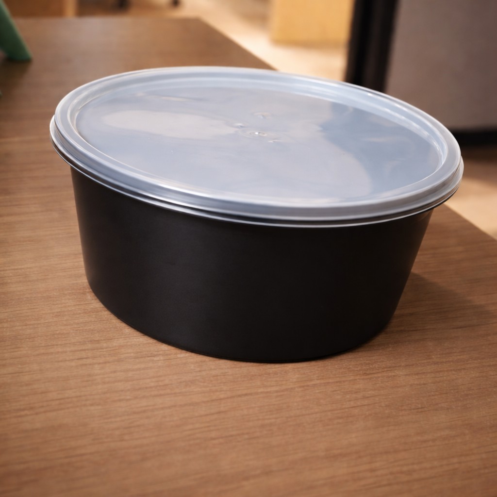 Round Container  400 ML   Black  + Transperent lid