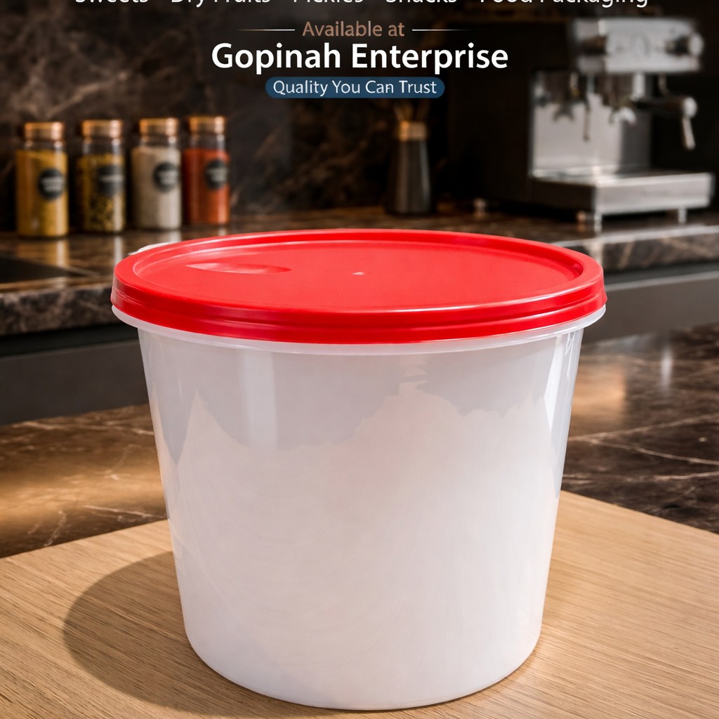 Round Container  1200 ML   Milky  + Red lid Flat