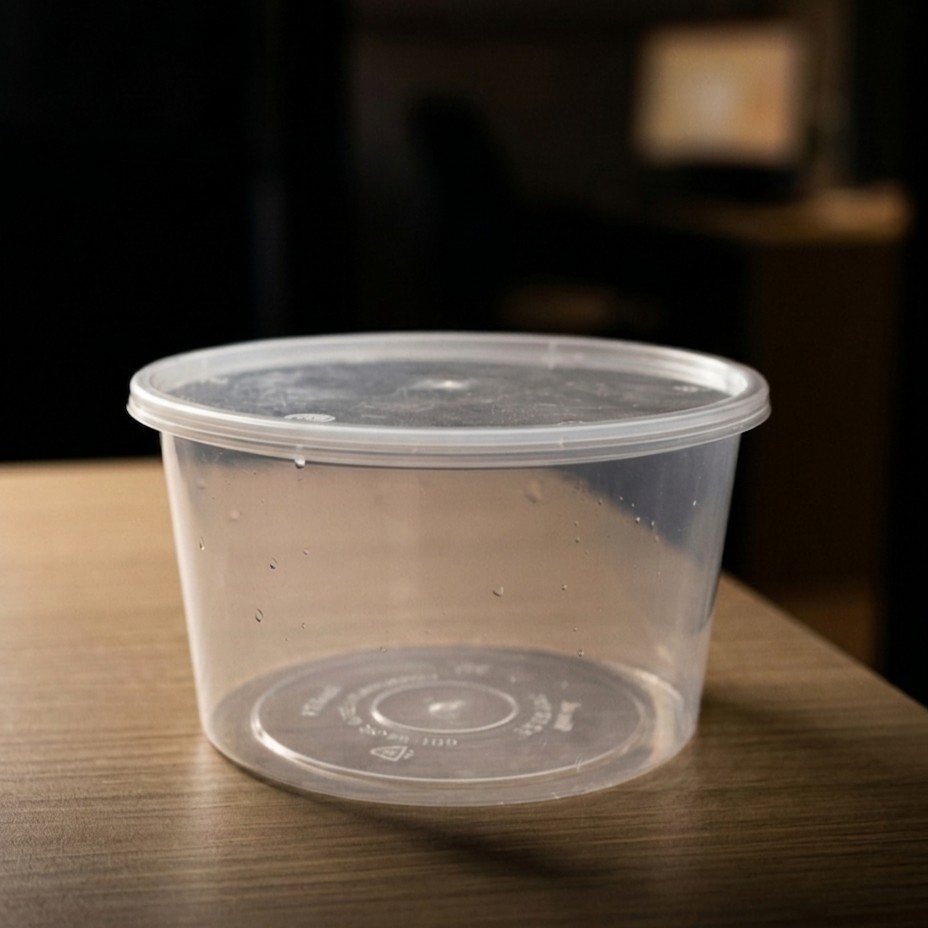 Round Container  1000 ML   Transperent  + Transperent lid Flat