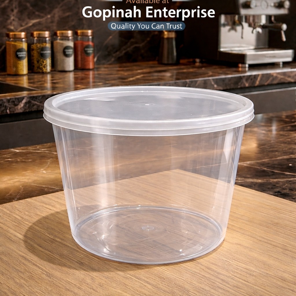 Round Container  1200 ML   Transperent  + Transperent lid Flat