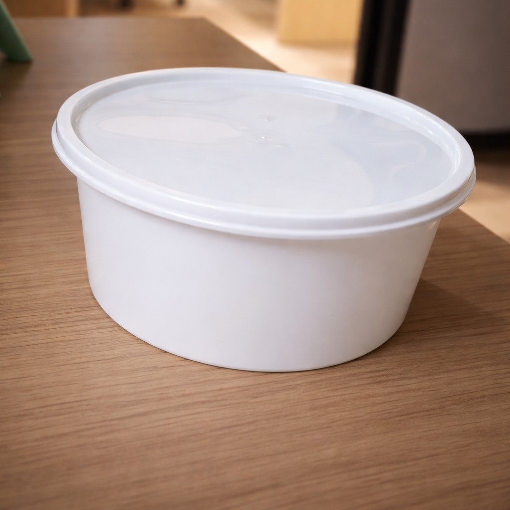Round Container  400 ML   Milky  + Milky lid