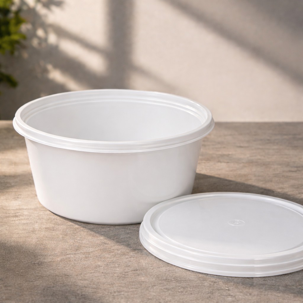 Round Container  500 ML   Milky  + Milky lid