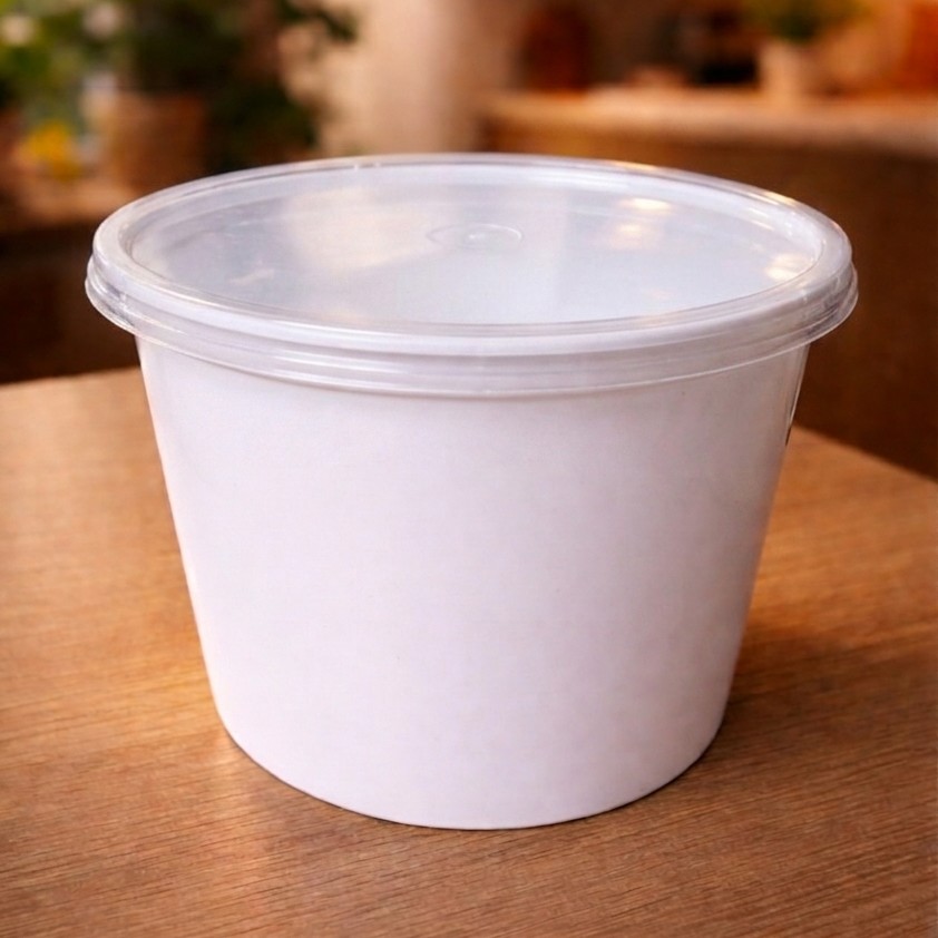 Round Container  700 ML   Milky  + Transperent lid