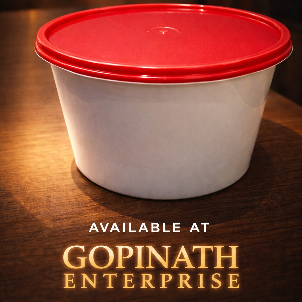 Round Container  600 ML   Milky  + Red lid