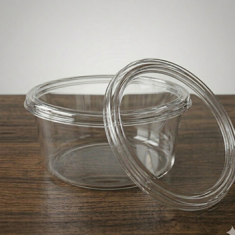 Round Container  300 ML   Transperent  + Transperent lid  full