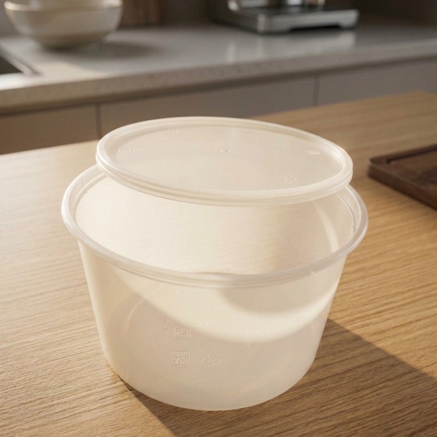 Round Container  1000 ML   Milky  + Milky lid Flat