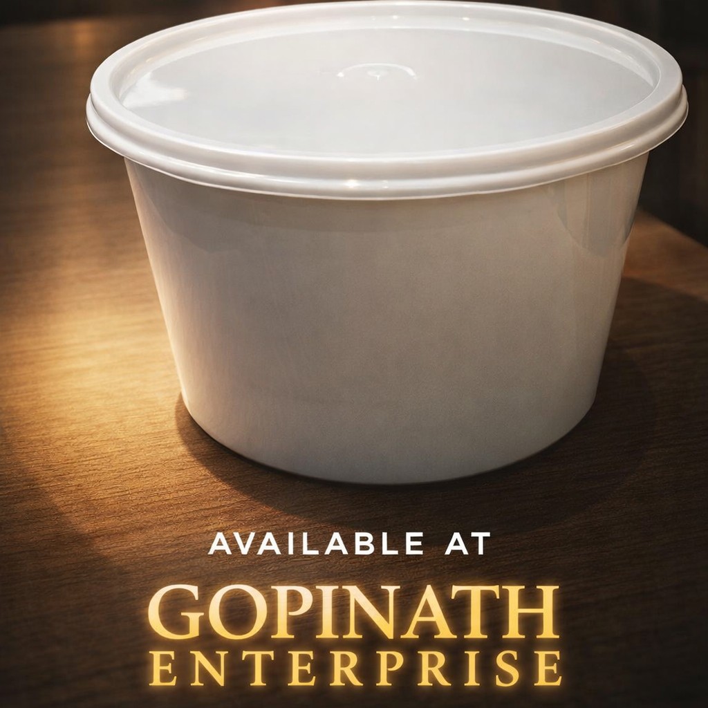 Round Container  600 ML   Milky  + Milky lid Flat