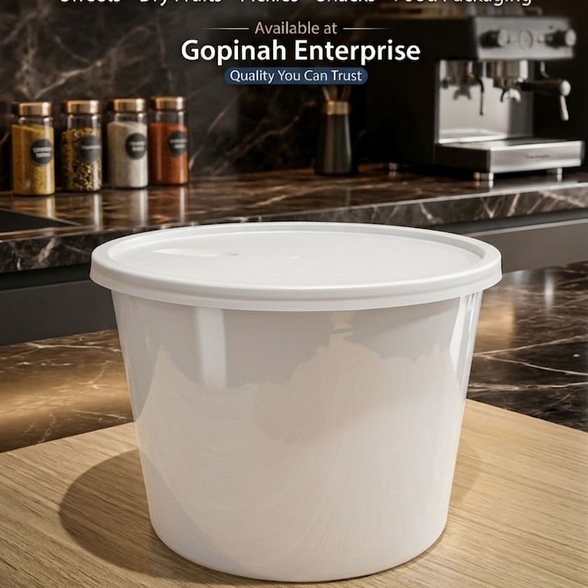 Round Container  1200 ML   Milky  + Milky lid Flat