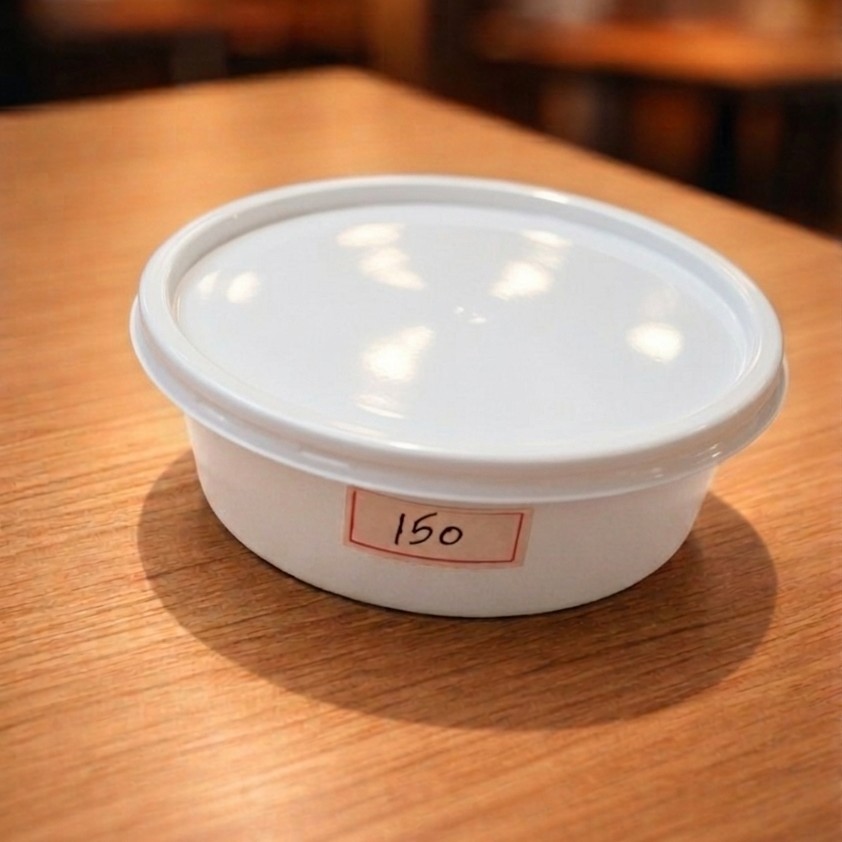 Round Container  150 ML   Milky  + Milky lid