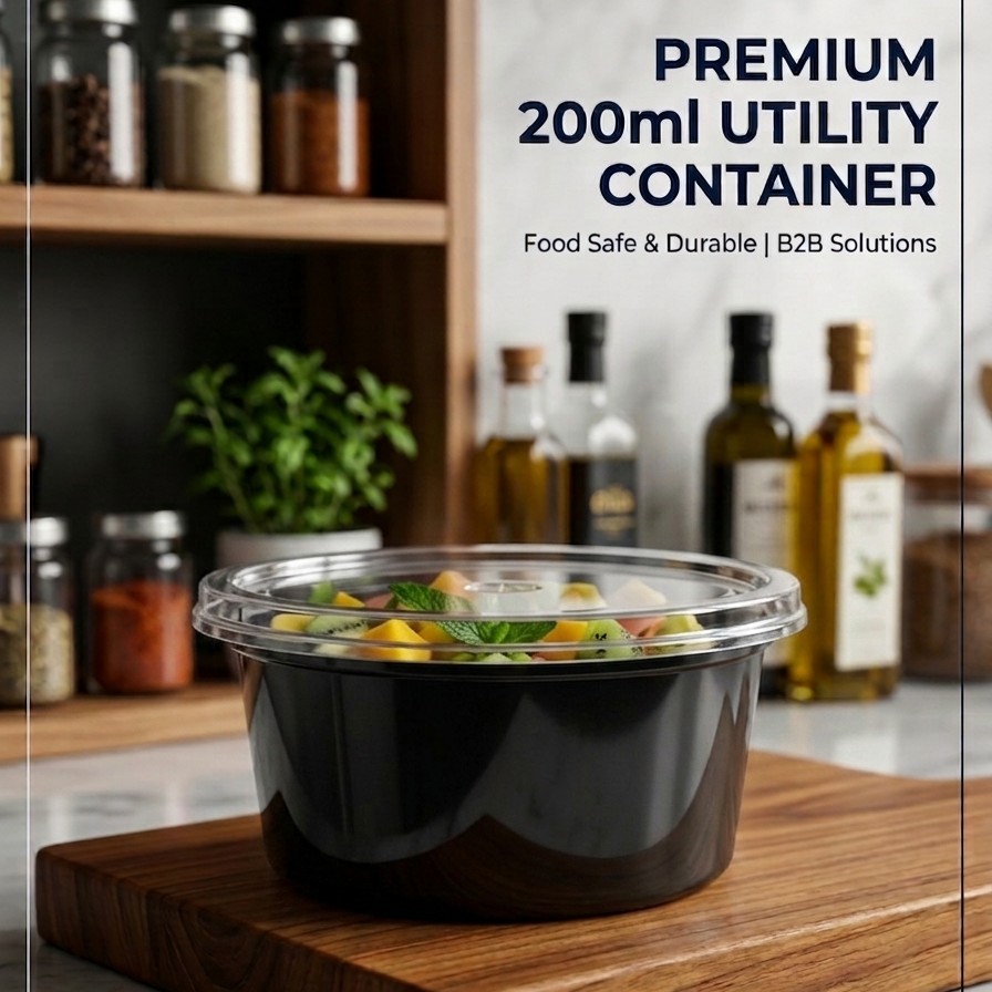 Round Container  200 ML   Black  + Transperent lid