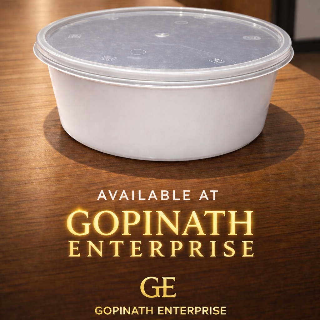 Round Container  600 ML   Milky  + Transperent lid Flat