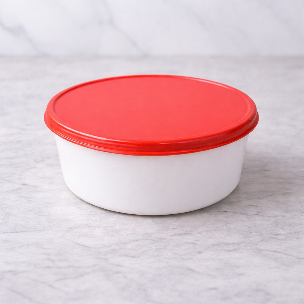 Round Container  300 ML   Milky  + Red lid  cut
