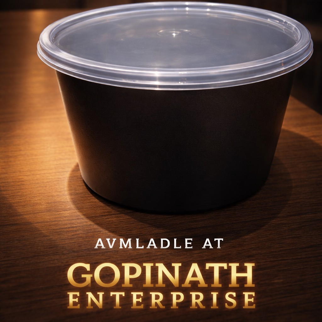 Round Container  600 ML   Black  + Transperent lid