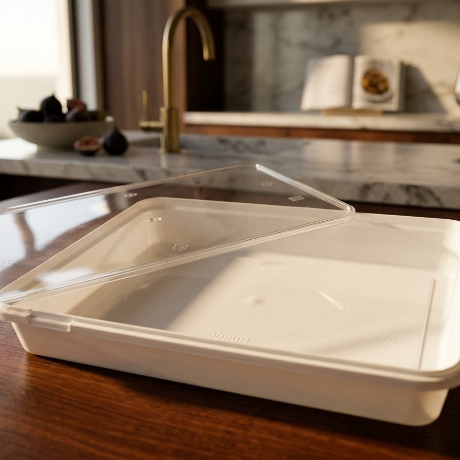 Rectangular Temper lock (Sweet Box) 1 Ltr Milky + Transperent Top