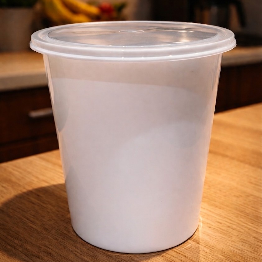 Round Container  1000 ML   Milky  + Transperent lid Flat