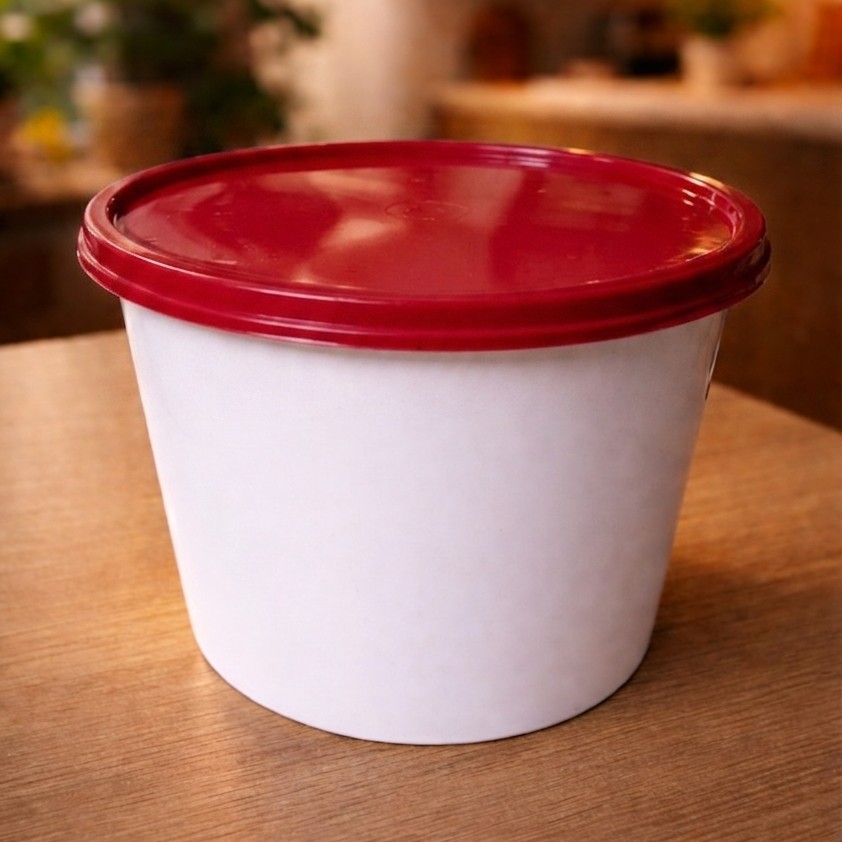Round Container  750 ML   Milky  + Red lid