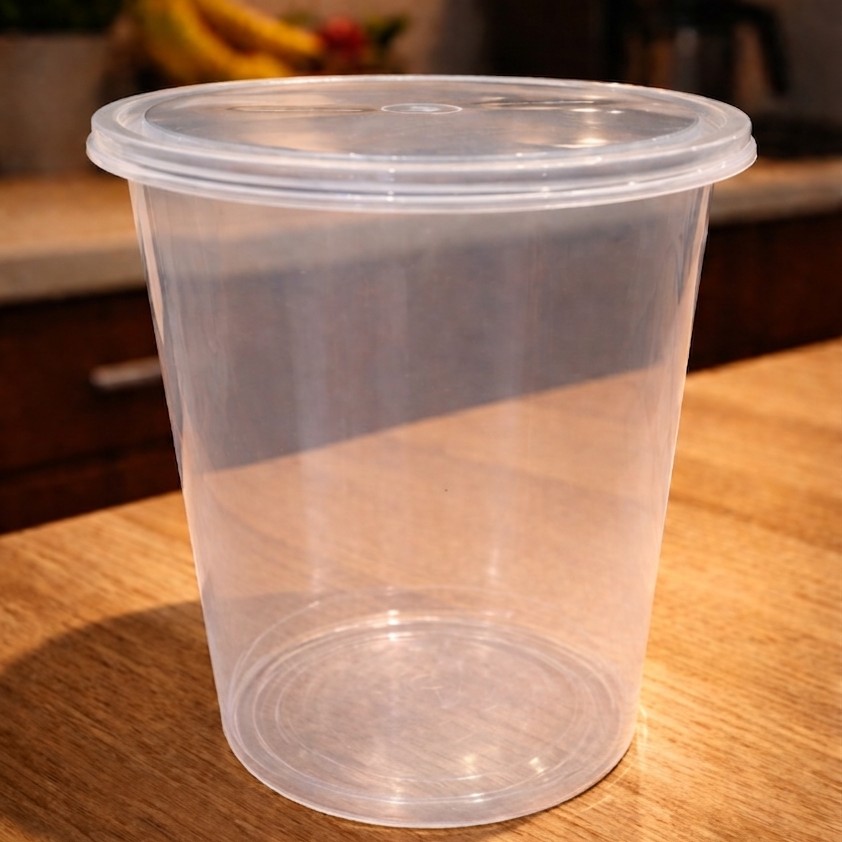 Round Container  1000 ML   Transperent  + Transperent lid full