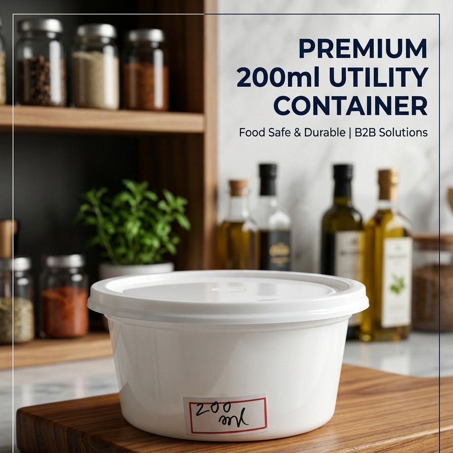 Round Container  200 ML   Milky  + Milky lid