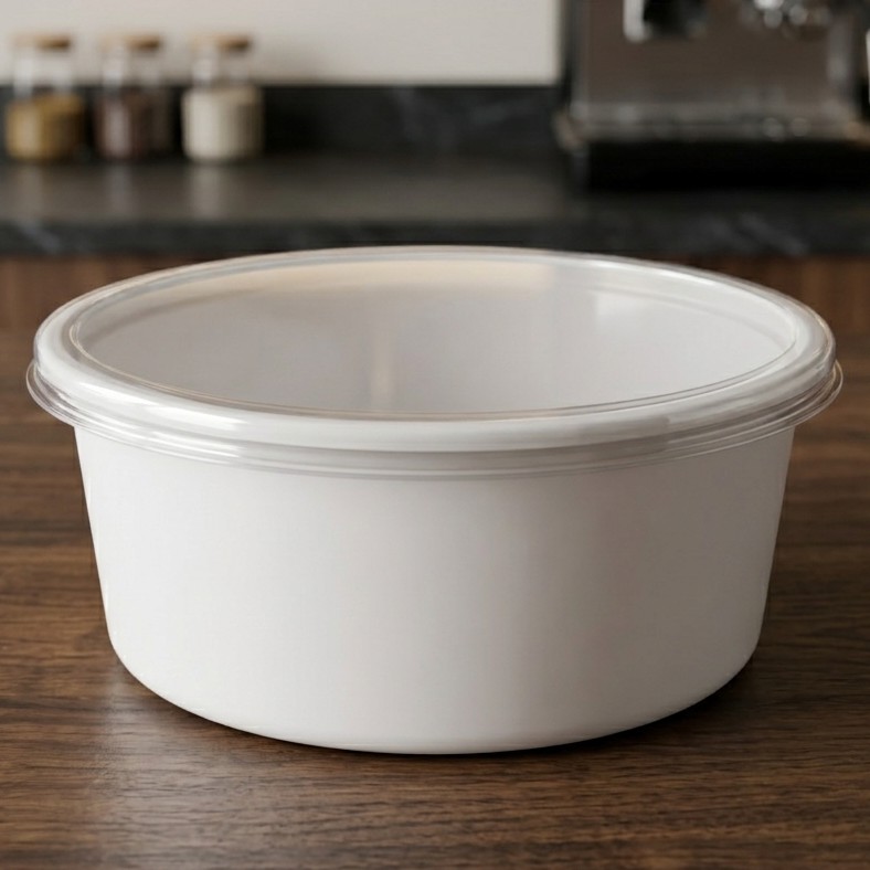 Round Container  300 ML   Milky  + Transperent lid  full