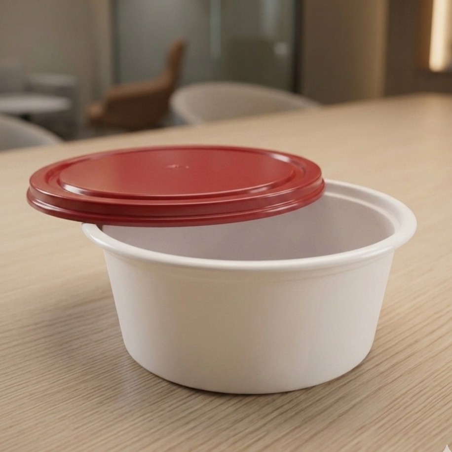 Round Container  250 ML   Milky  + Red lid
