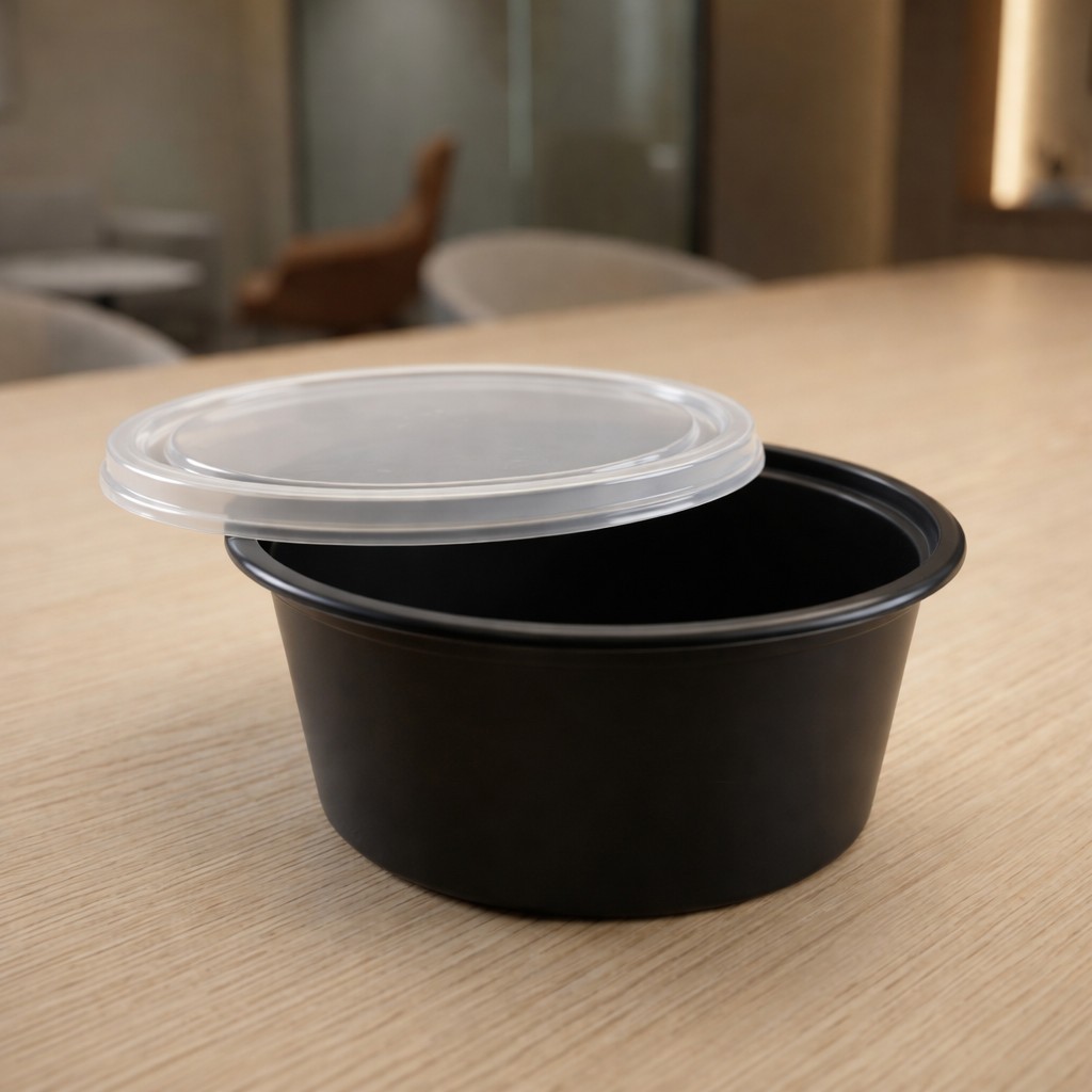 Round Container  250 ML   Black  + Transperent lid