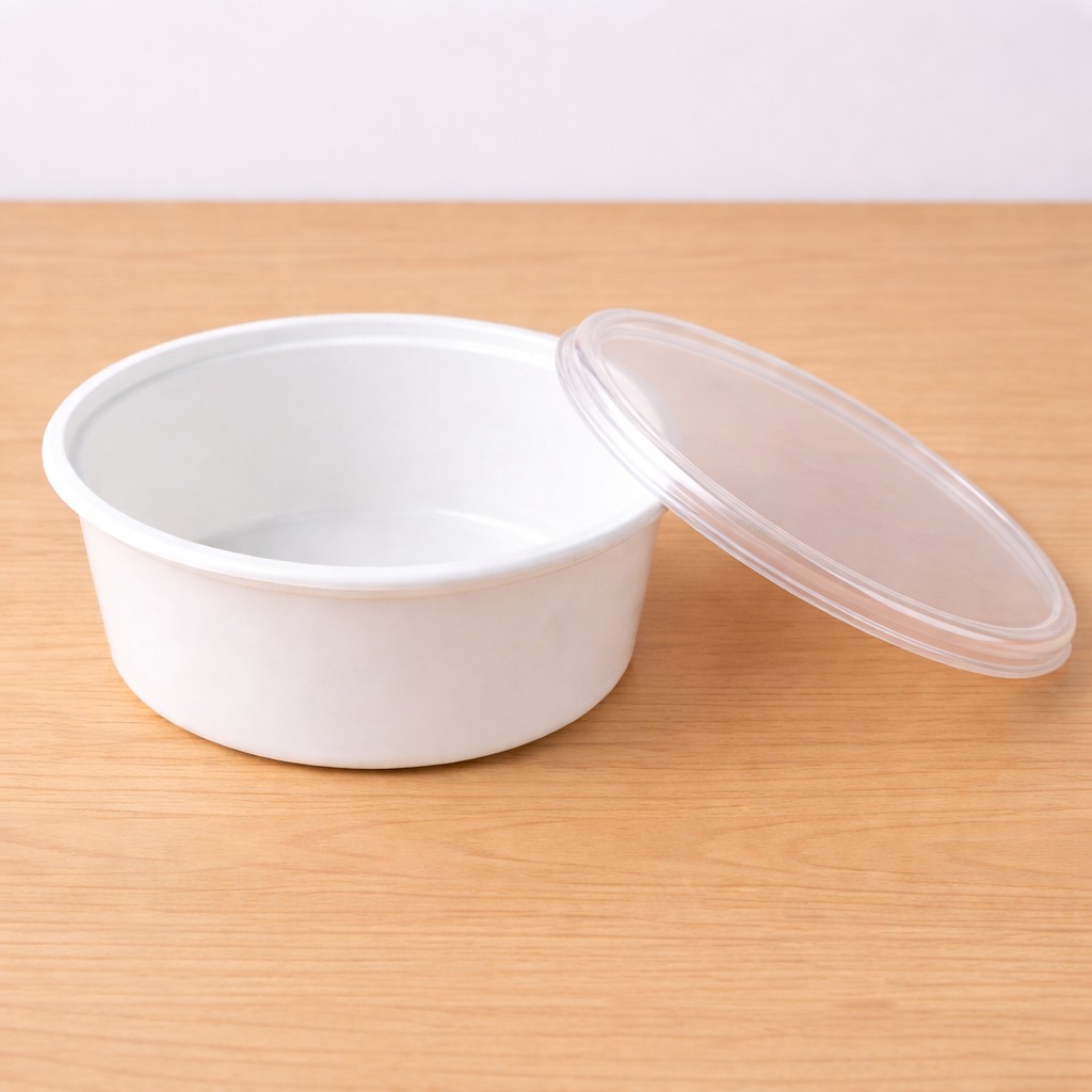Round Container  300 ML   Milky  + Transperent lid  cut