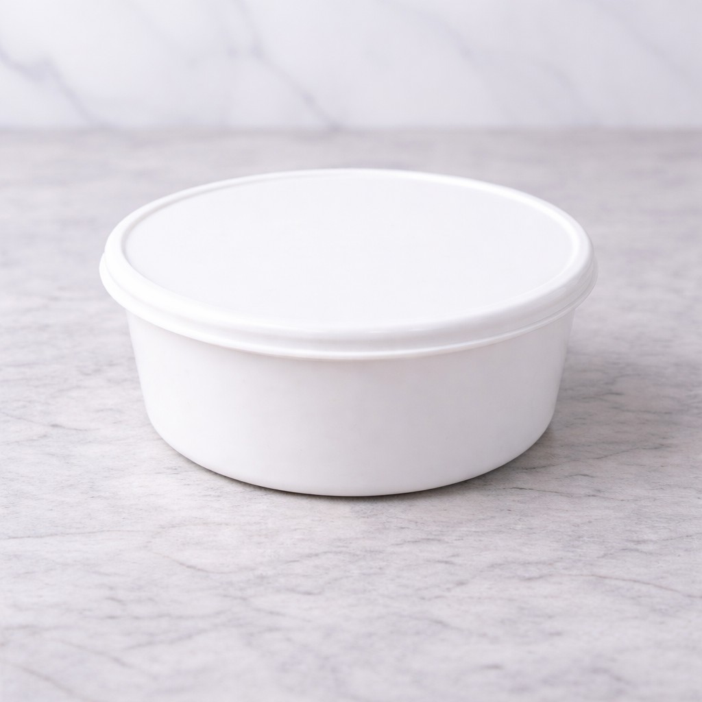 Round Container  300 ML   Milky  + Milky lid  full