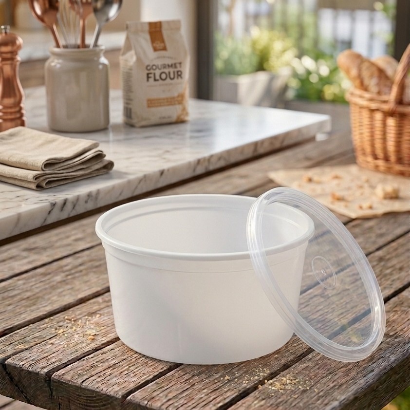 Round Container  400 ML   Milky  + Transperent lid