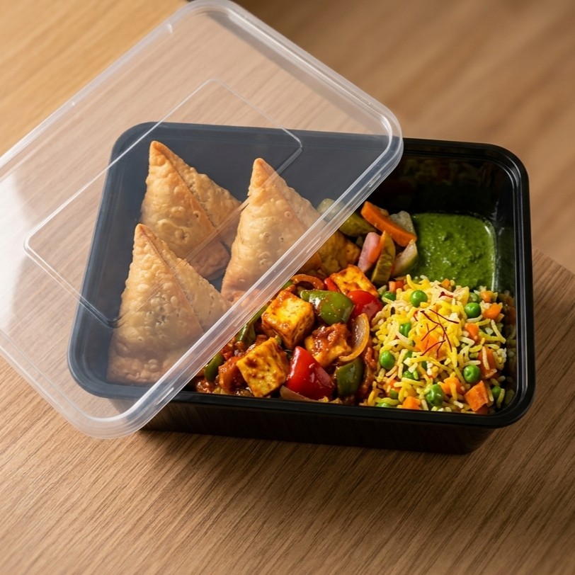 Rectangular Box 1000 ML Black+ Transperent Lid