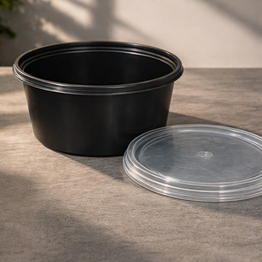 Round Container  500 ML   Black  + Transperent lid  110 Dia