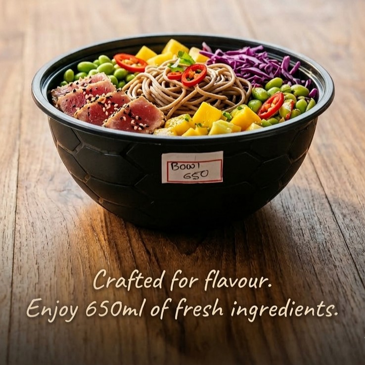 Round Container  650 ML  Black  + transperent lid Bowl