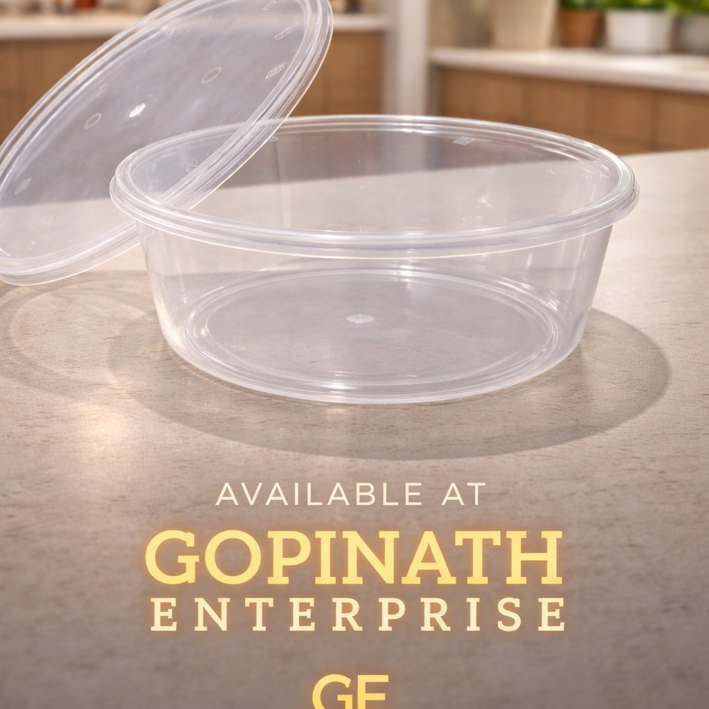Round Container  600 ML   Transperent  + Transperent lid Flat