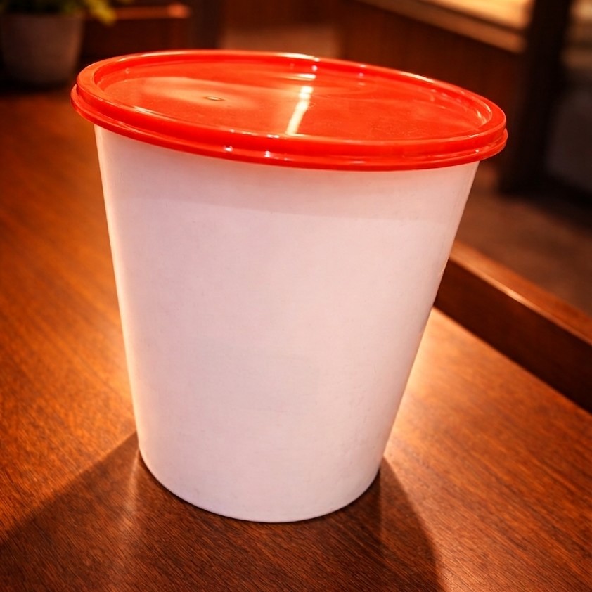 Round Container  1000 ML   Milky  + Red lid