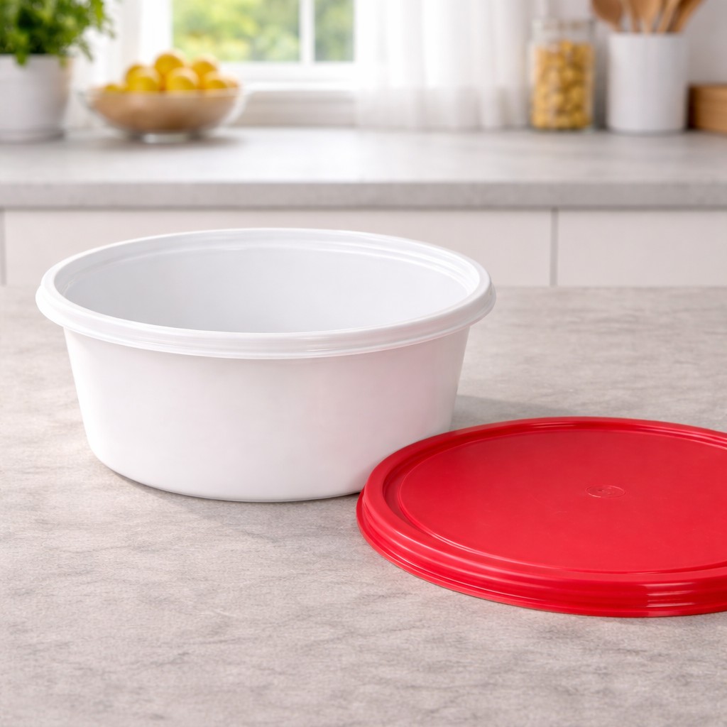 Round Container  500 ML   Milky  + Transperent lid