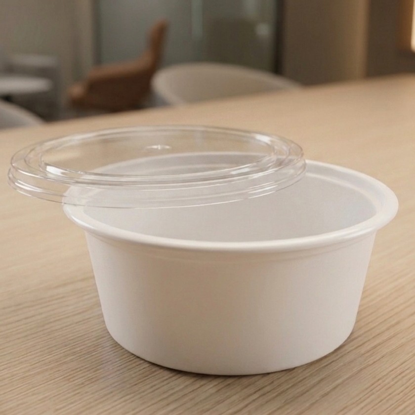 Round Container  250 ML   Milky  + Transperent lid