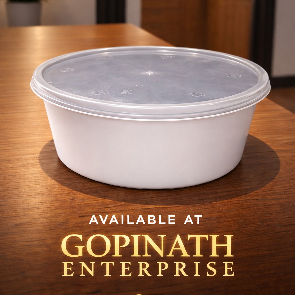 Round Container  600 ML   Milky  + Transperent lid