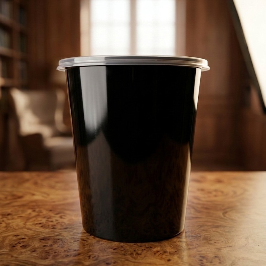 Round Container  1000 ML   Black  + Transperent lid full