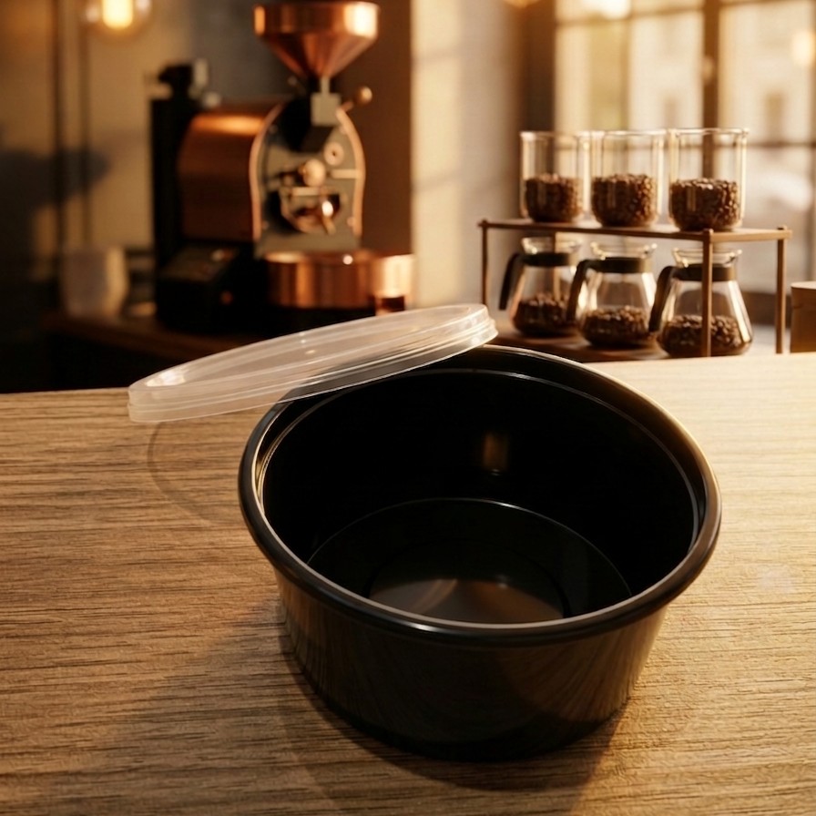 Round Container  100 ML   Black  + Transperent lid