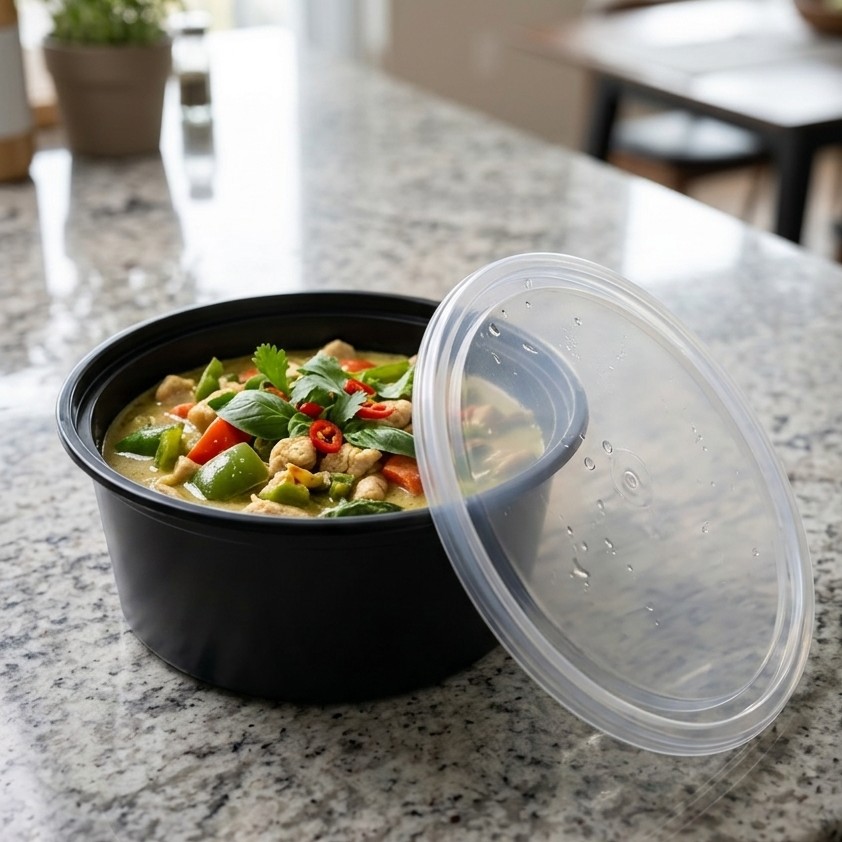 Round Container  400 ML   Black  + Transperent lid 5G