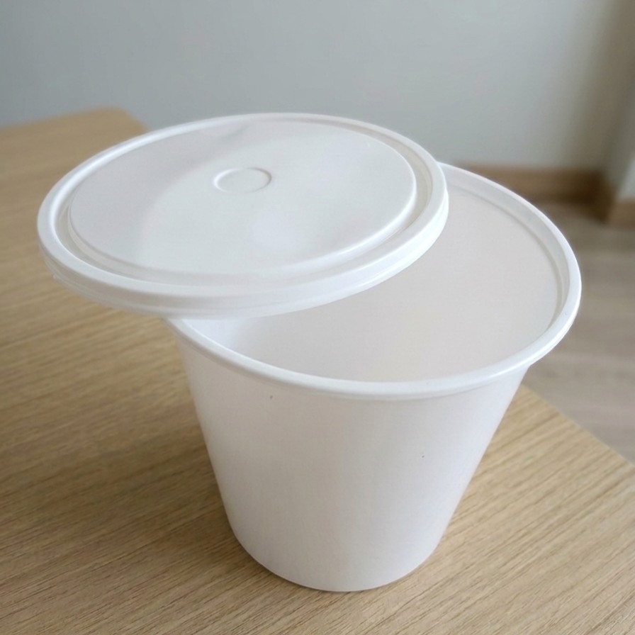 Round Container  1000 ML   Milky  + Milky lid full