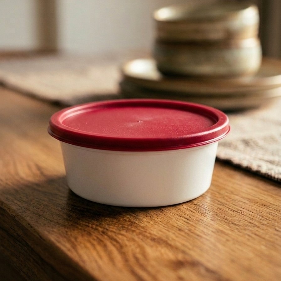 Round Container  250 ML   Milky  + Red lid  Flat