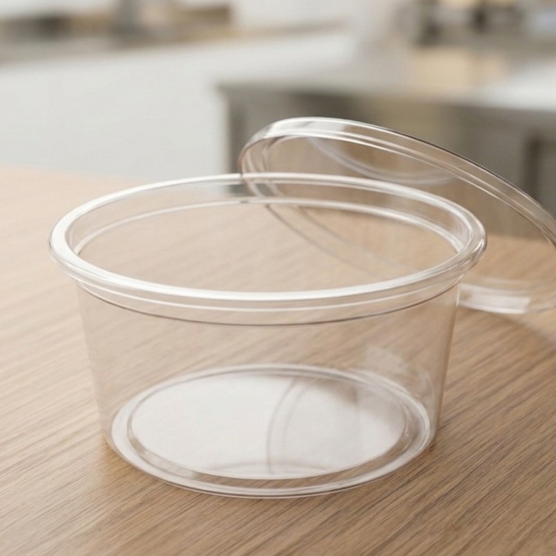 Round Container  250 ML   Transperent  + Transperent lid  Flat