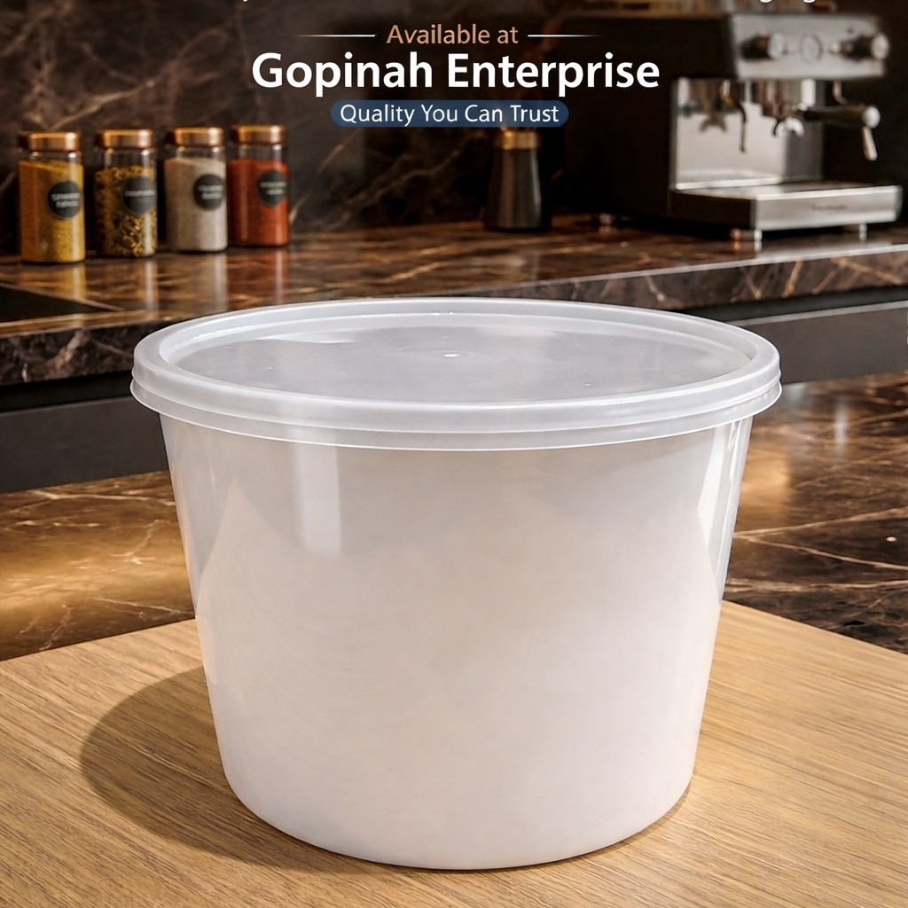 Round Container  1200 ML   Milky  + Transperent lid Flat