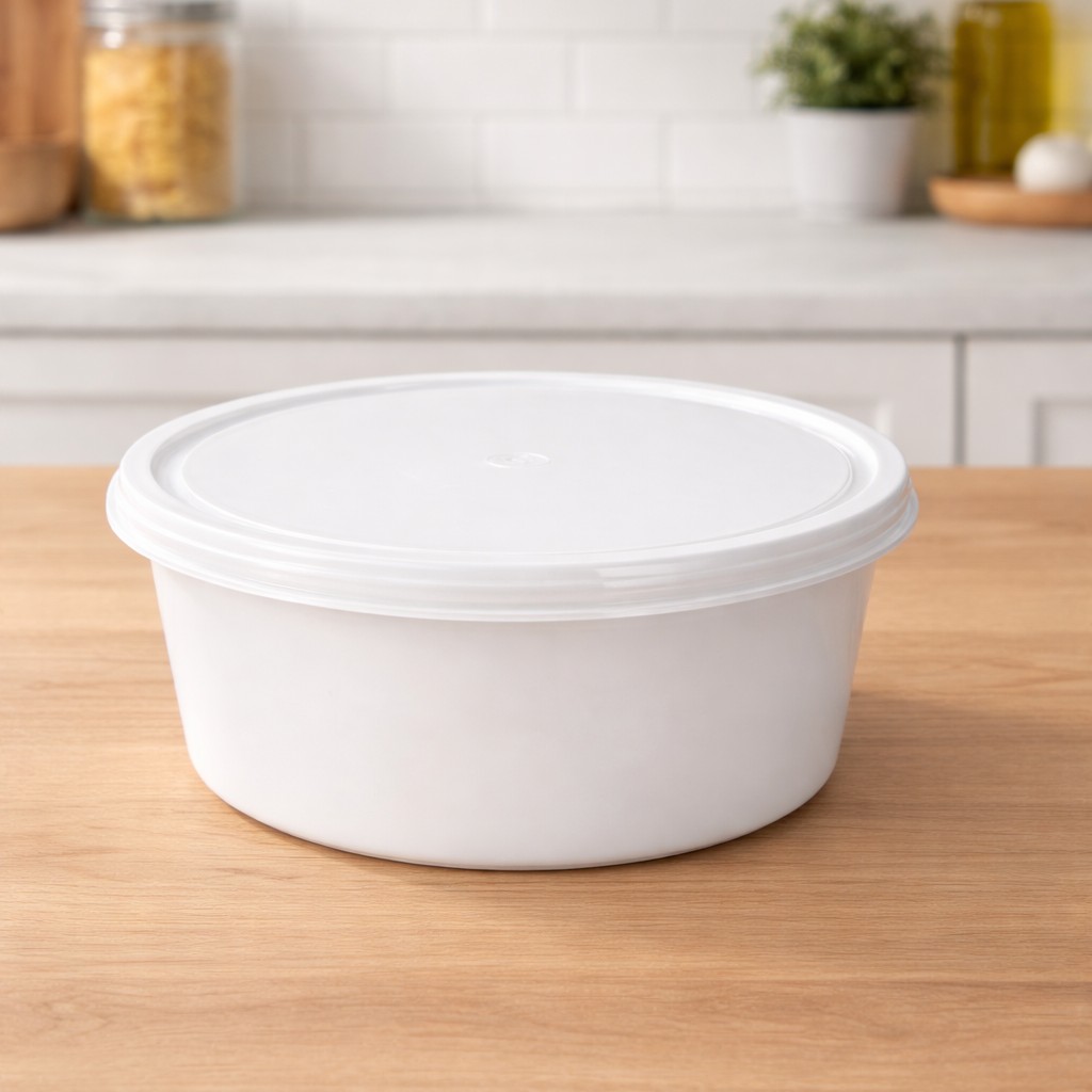 Round Container  500 ML   Milky  + Milky lid 110 Dia