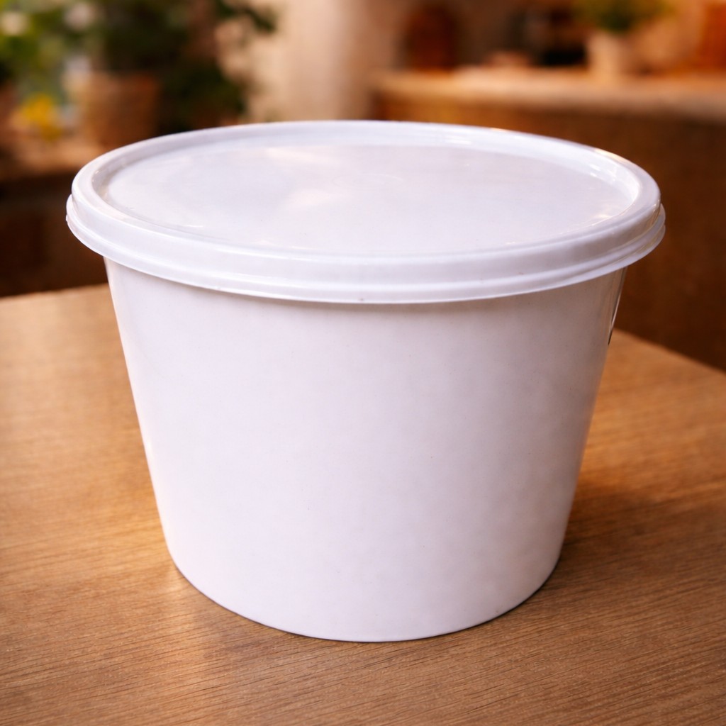 Round Container  750 ML   Milky  + Milky lid