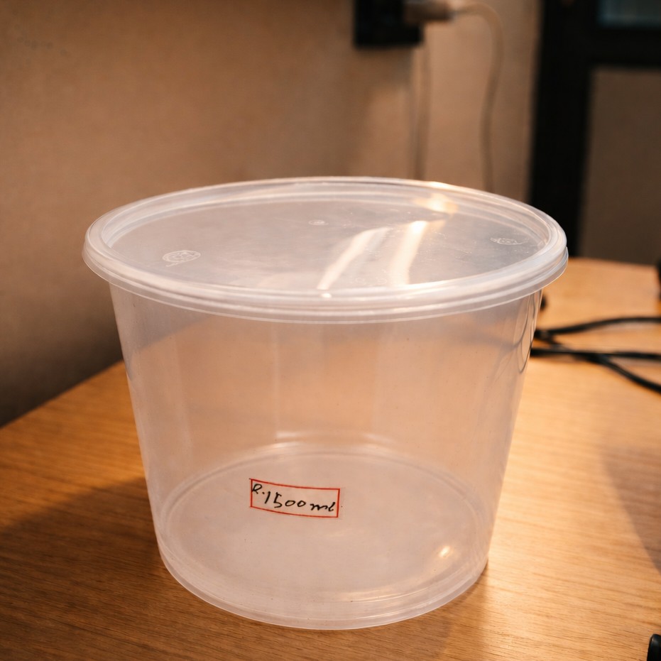 Round Container  1500 ML   Transperent  + Transperent lid Flat