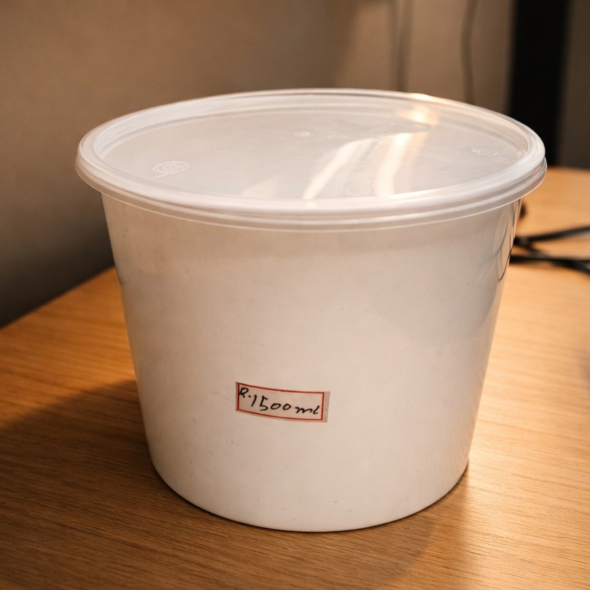 Round Container  1500 ML   Milky  + Transperent lid Flat