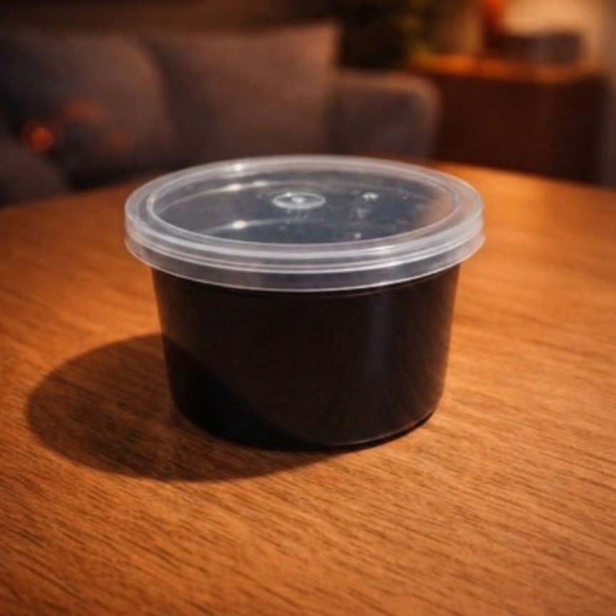 Round Container  25 ML   Black  + Transperent lid