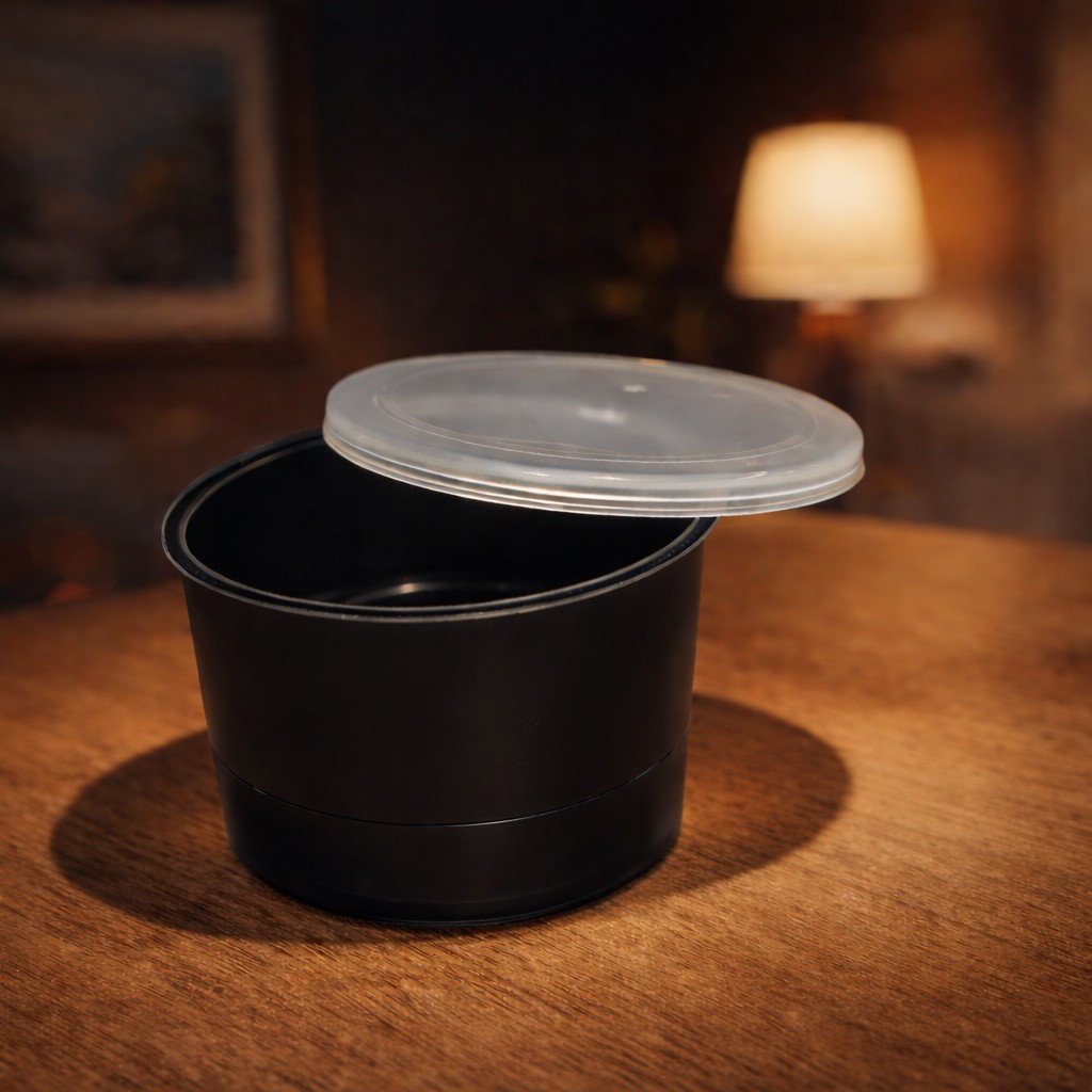 Round Container  50 ML   Black  + Transperent lid