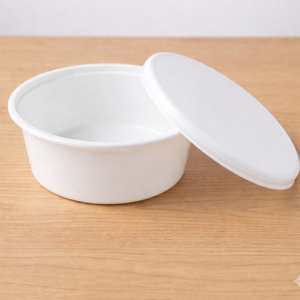 Round Container  300 ML   Milky  + Milky lid  cut